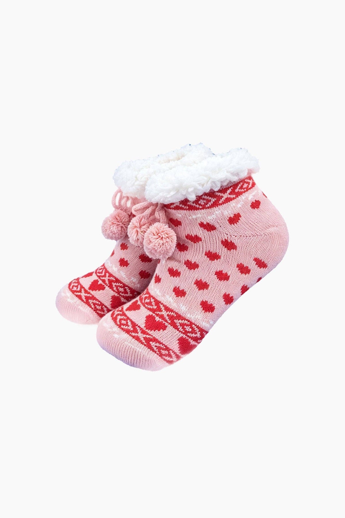 Heart Short Slipper Socks in Soft Pink/Red