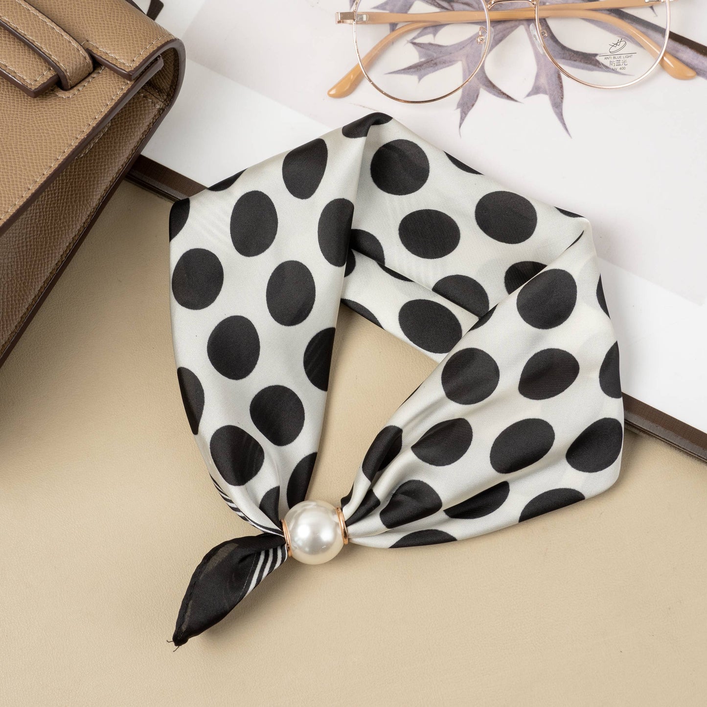 Polka dot Polyester scarf with magnetic bead,