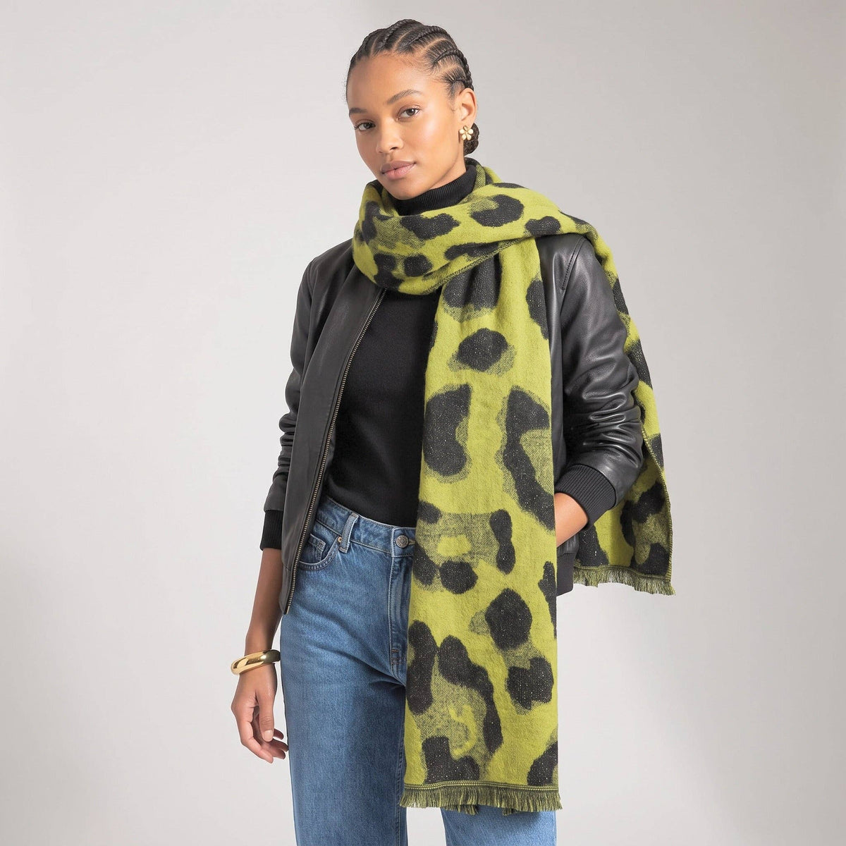 Jamie Heavyweight Scarf - Lime, Leopard