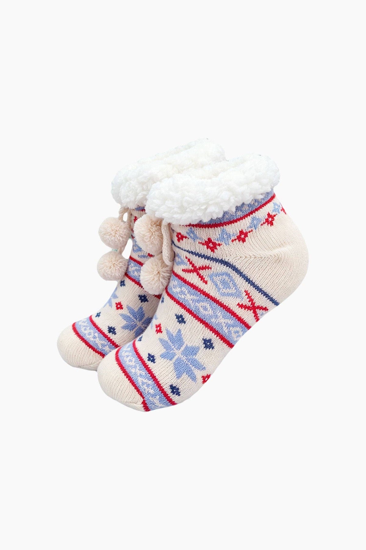 Nordic Snowflake Short Slipper Socks in White/Icy Blue