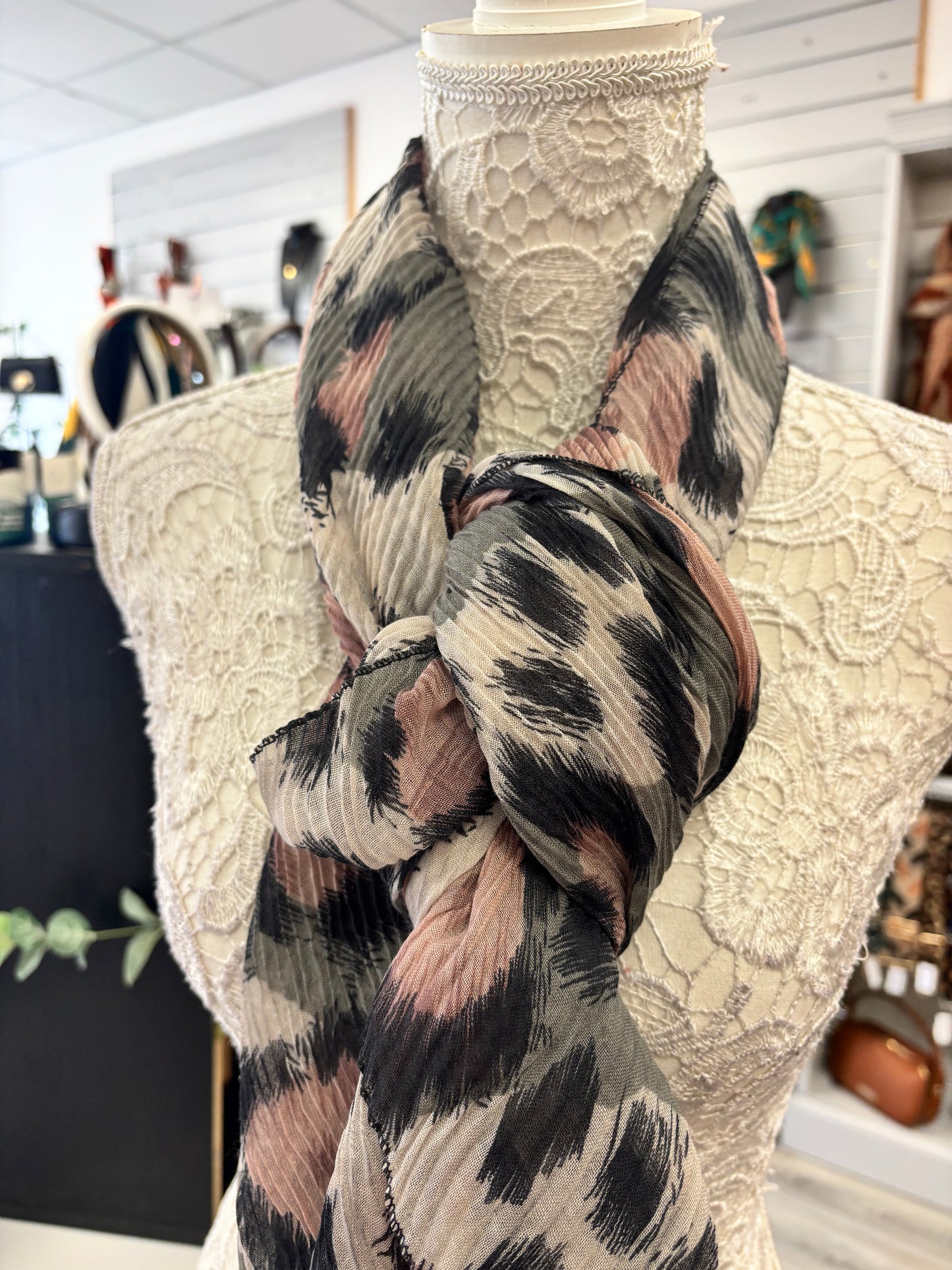 Mona pleaded animal print scarf