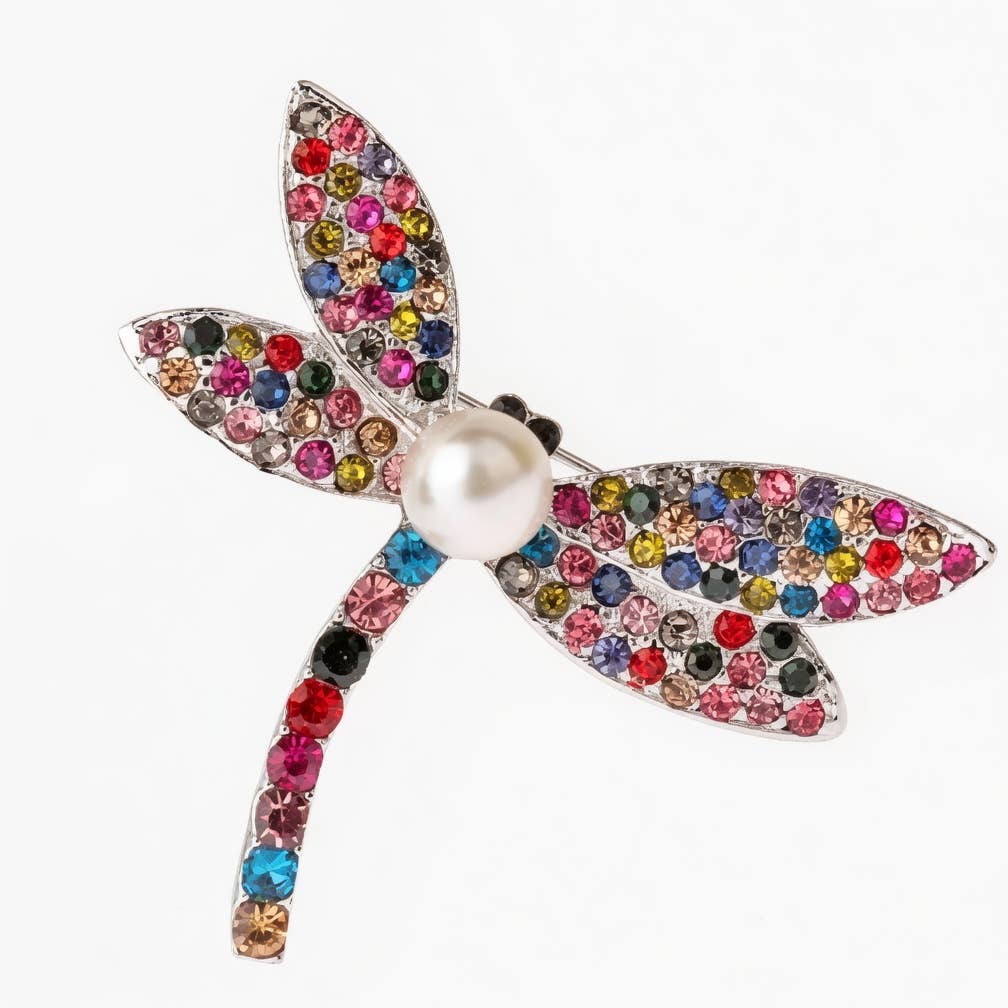 Sparkle Dragonfly Brooch – Silver & Multicolour