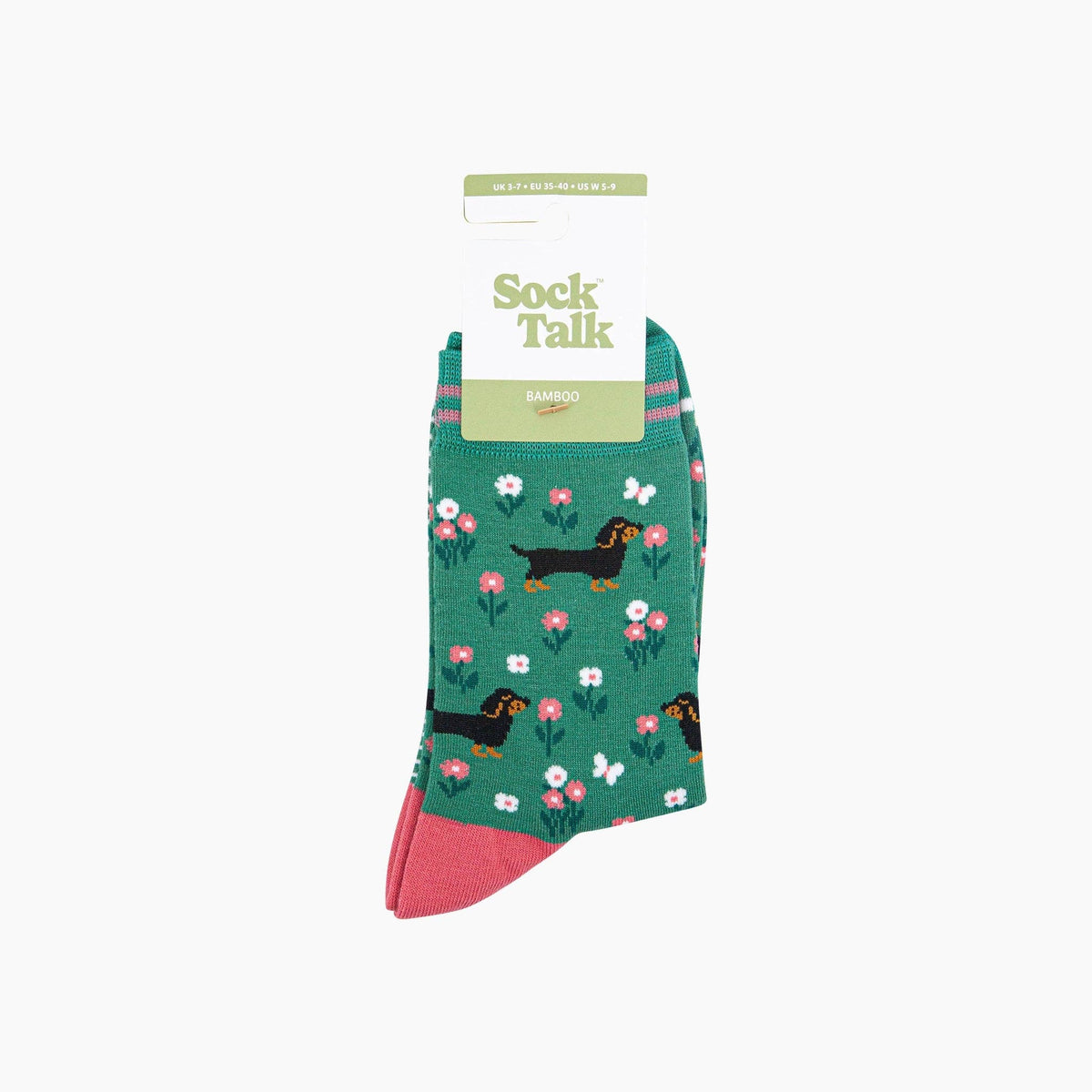 Sausage Dog Floral Bamboo Socks in Green