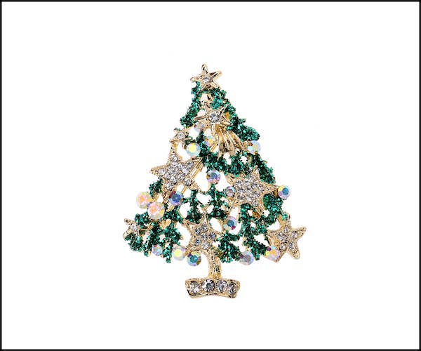 Sparkle Christmas Tree Brooch – Gold & Green