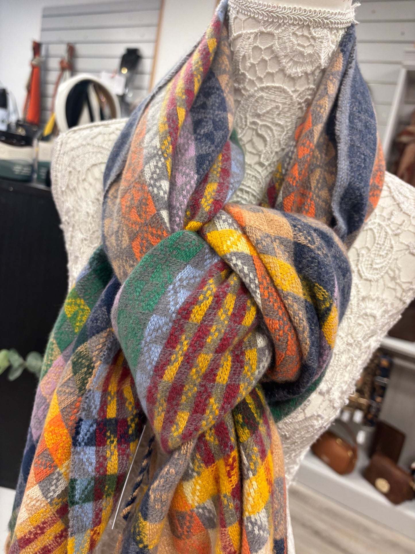 Skye multi coloured checked scarf