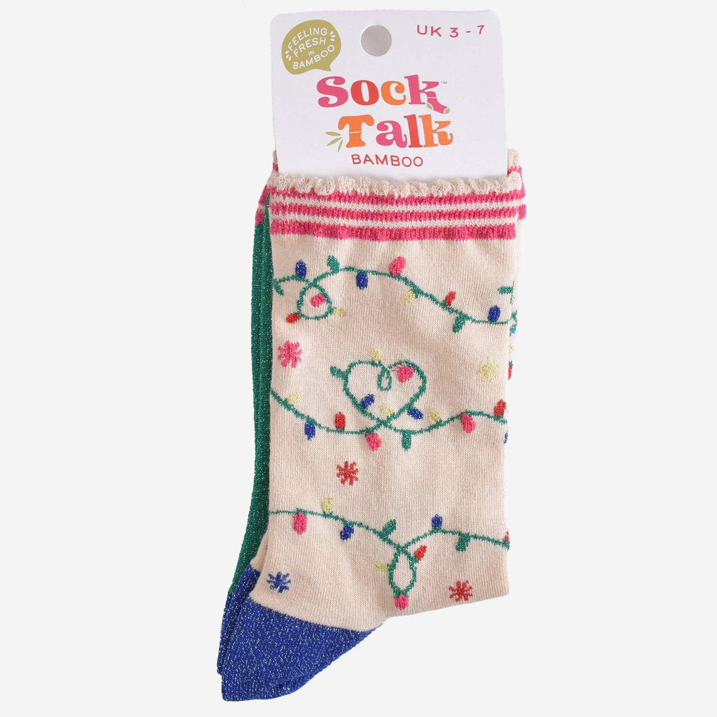 Women's Bamboo Socks - Cream/Pink, Party Lights