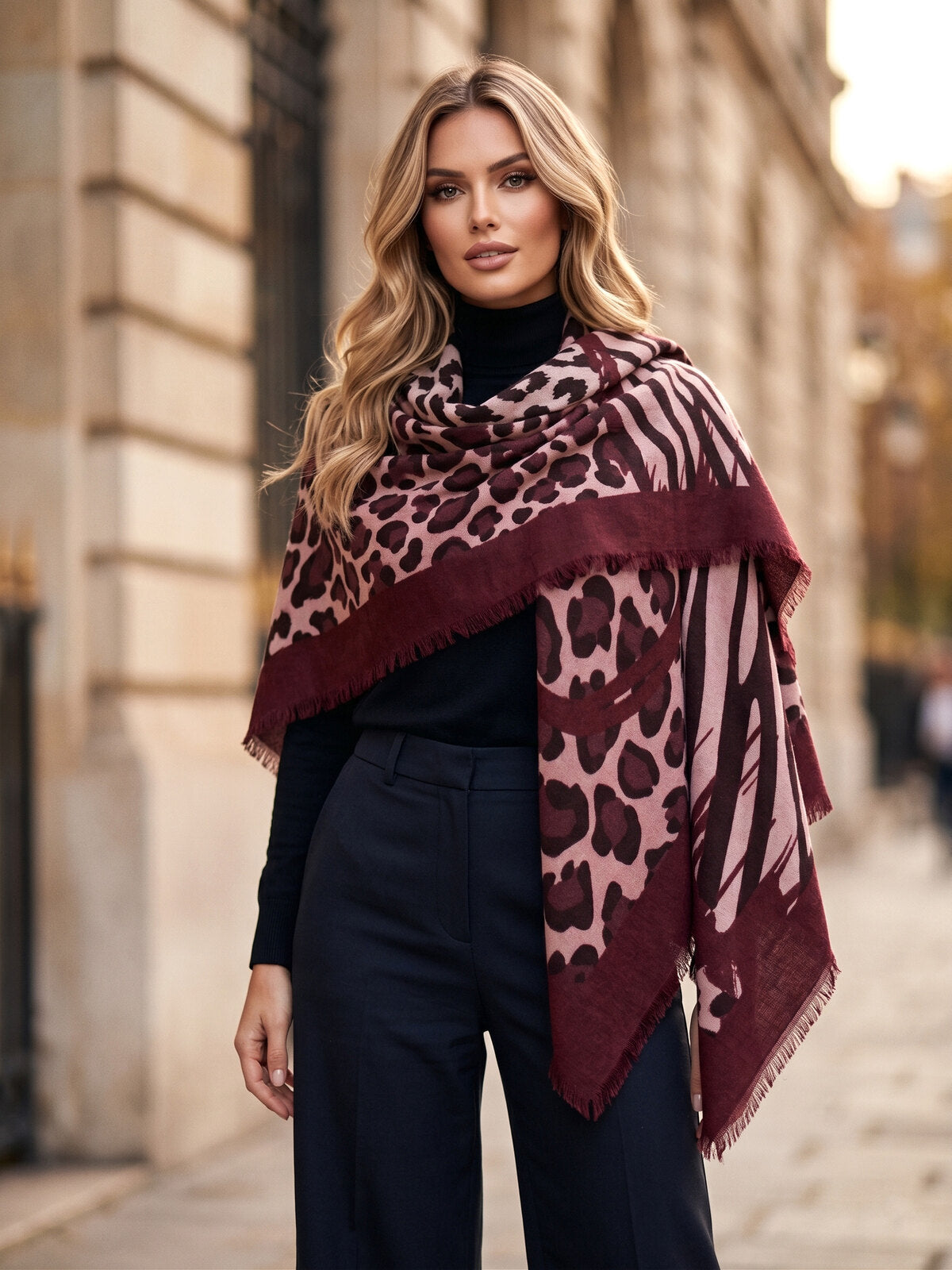 Yasmin oversized square scarf (animal print)
