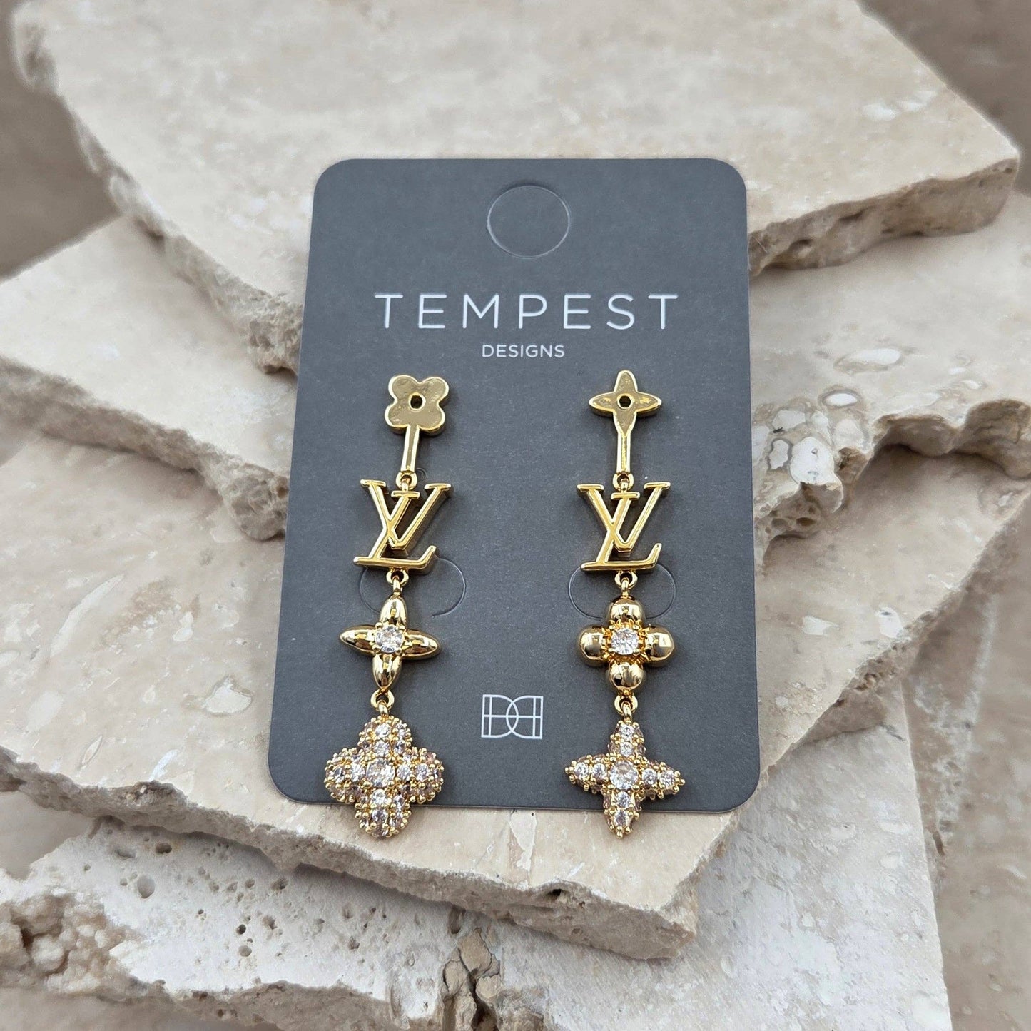 Luxe designer inspired 'LV' crystal dangle earrings