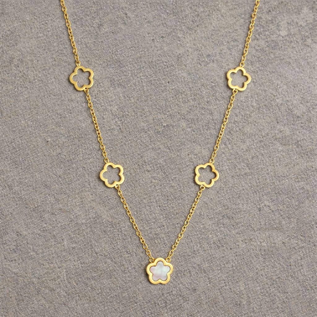 Tarnish Resistant Pearlescent Flower Necklace