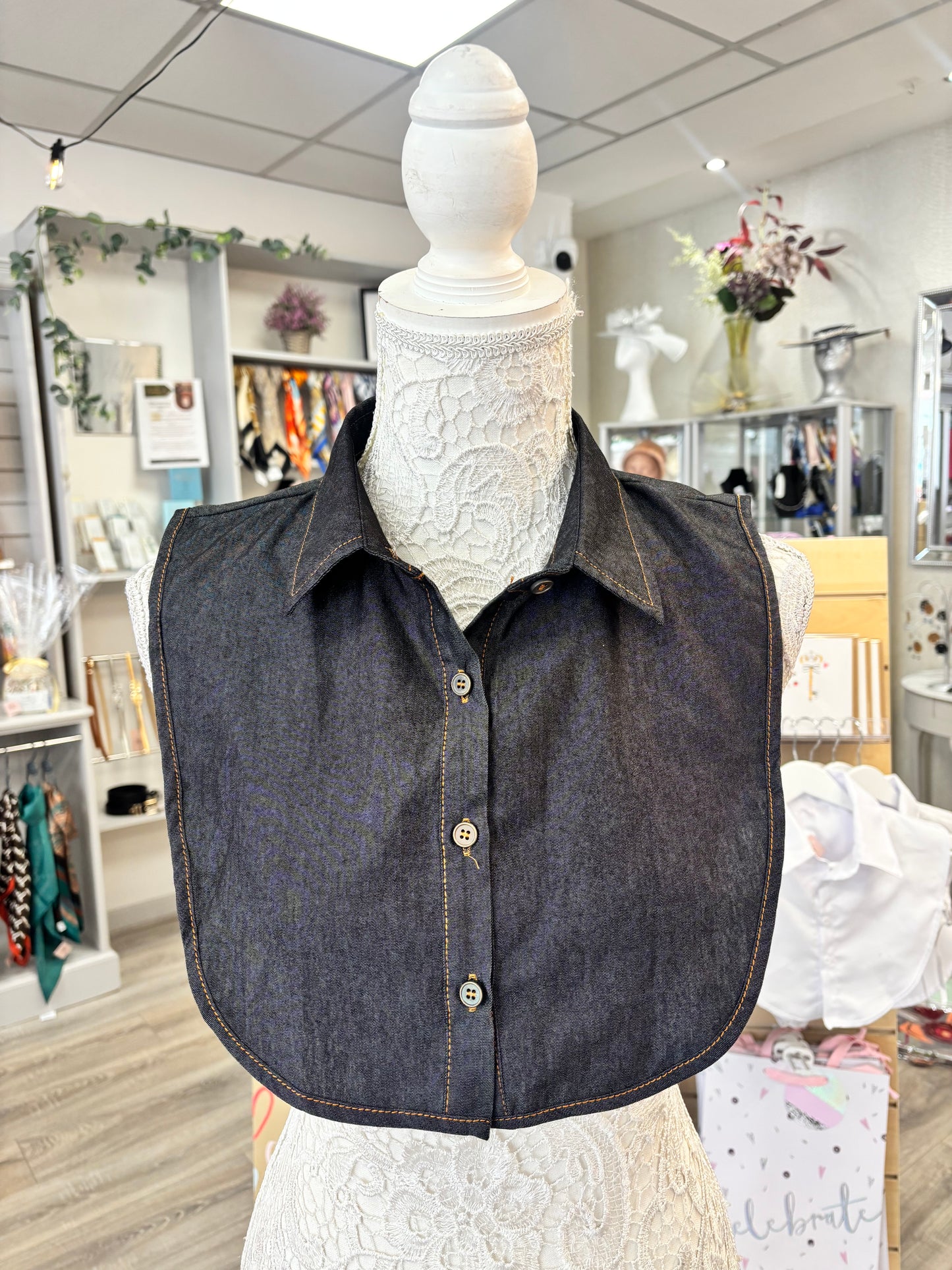 Hallie black denim mock collar