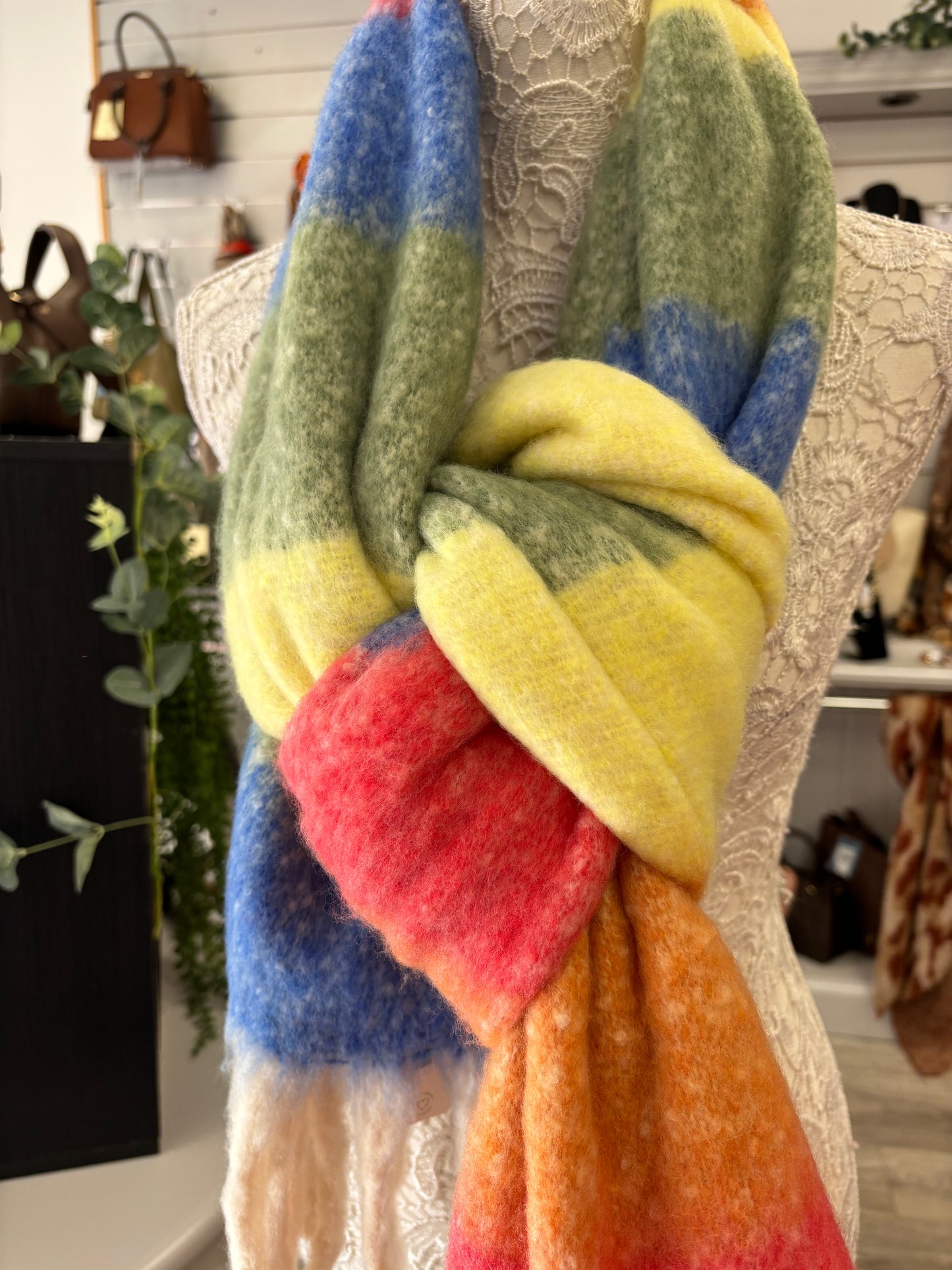 Eliza Heavyweight Scarf - Horizontal Rainbow Stripe