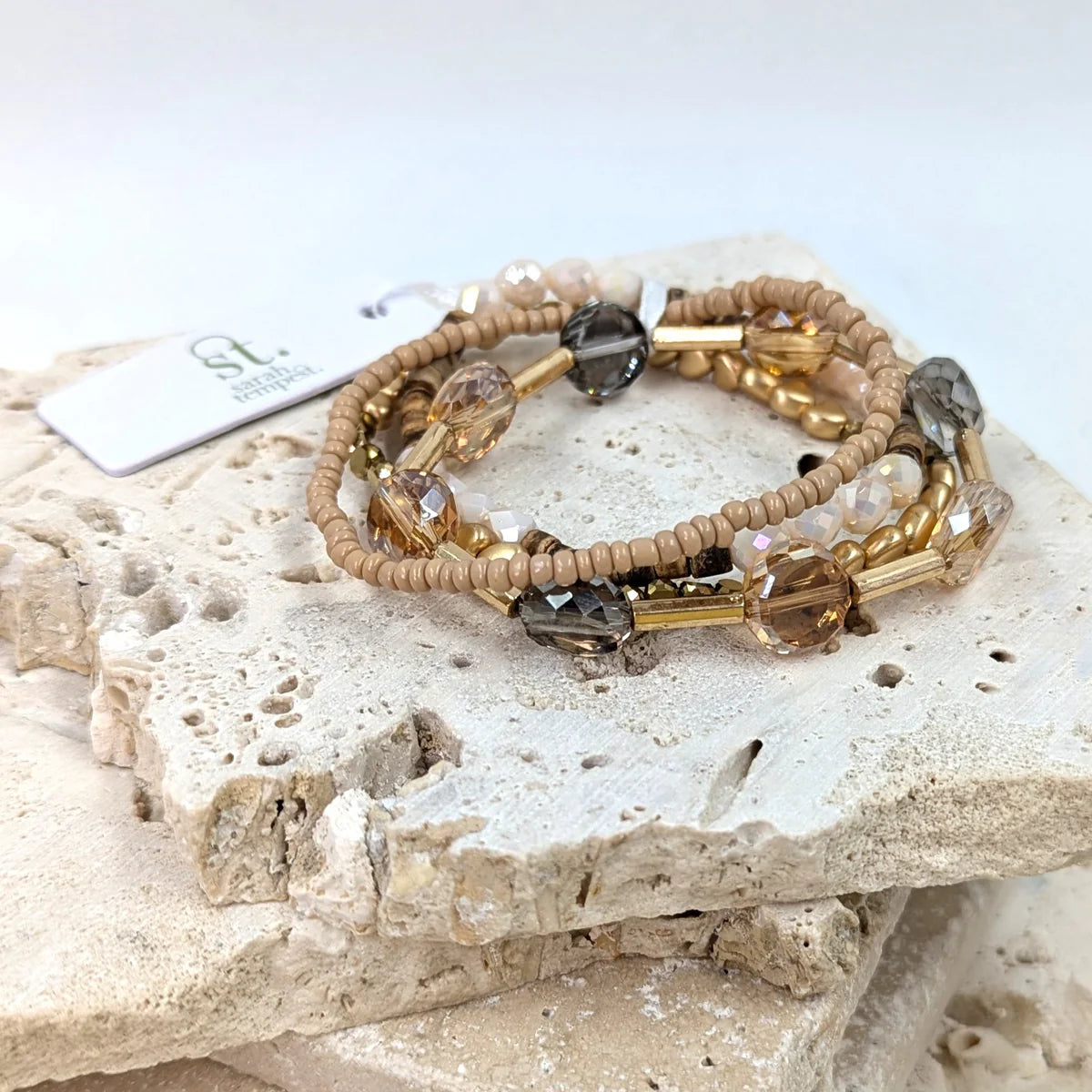 Bailey Multi beaded stretchy bracelet- natural/gold