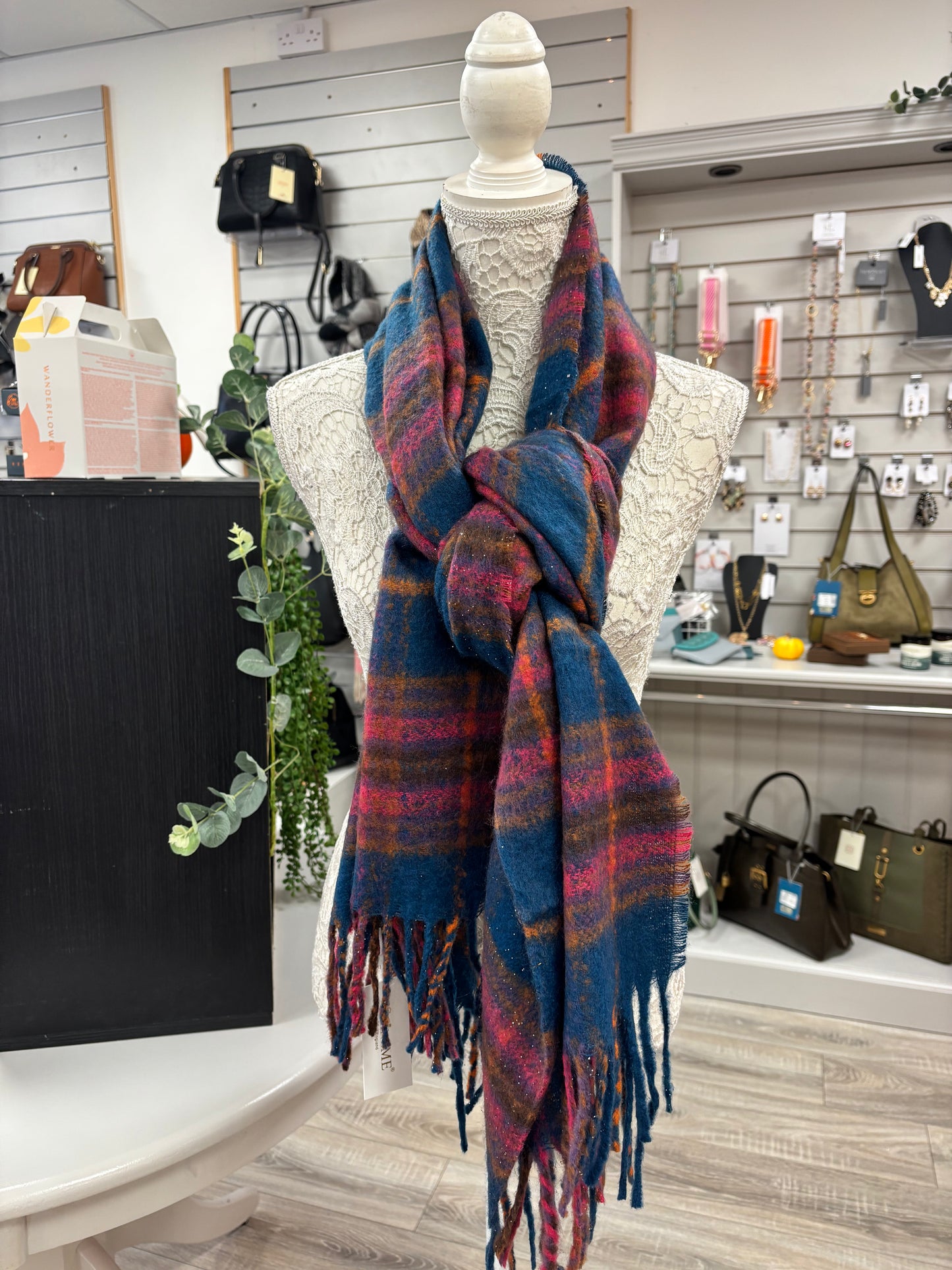 Ellie blue checked scarf