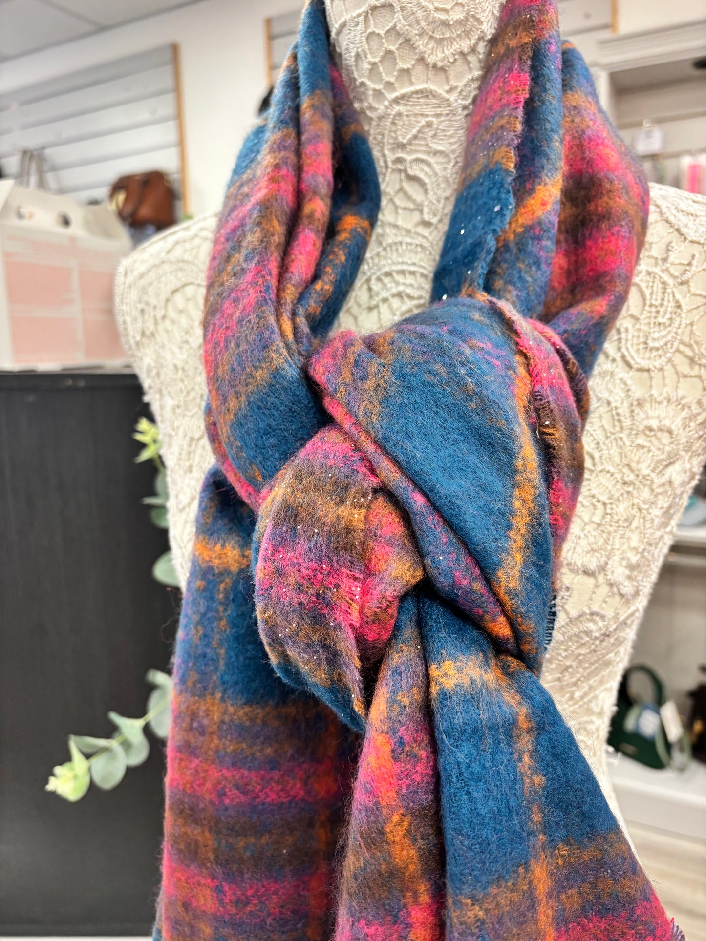 Ellie blue checked scarf