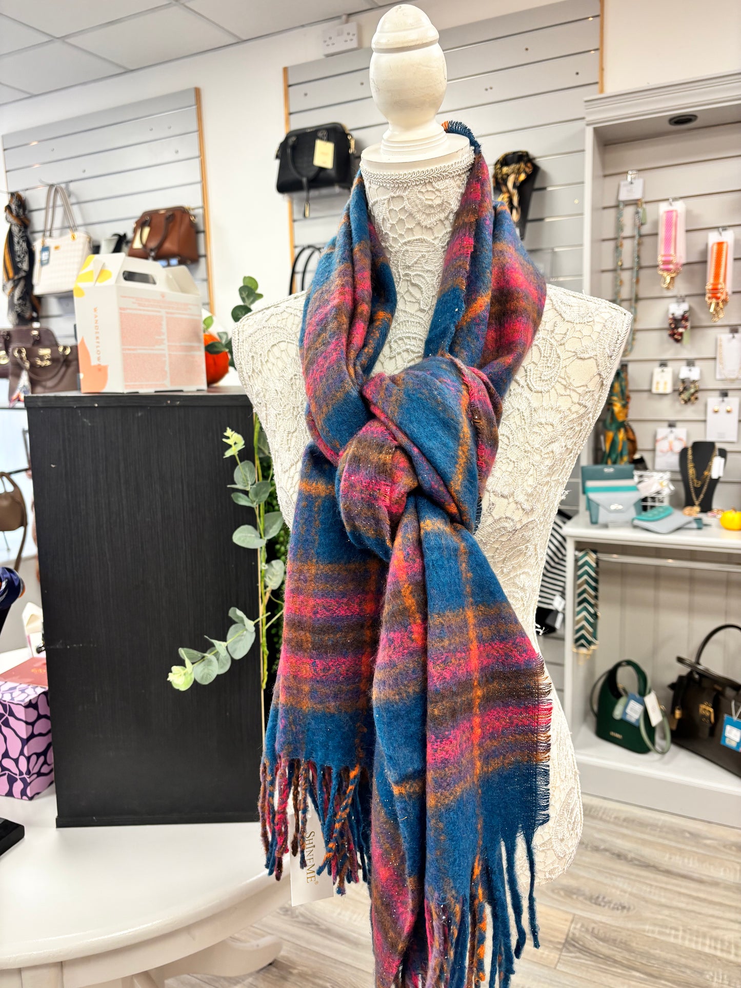 Ellie blue checked scarf