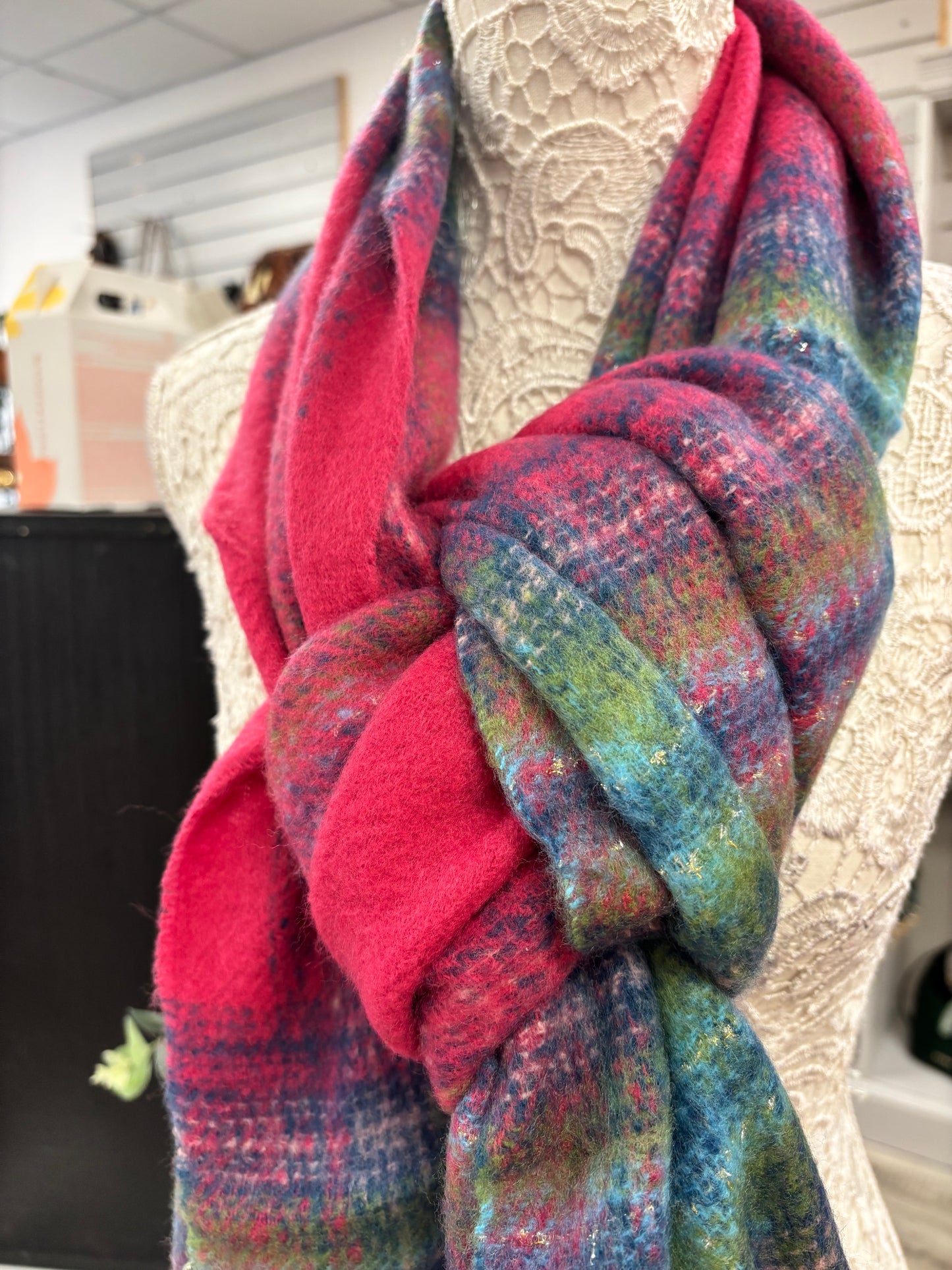 Belina pink checked scarf