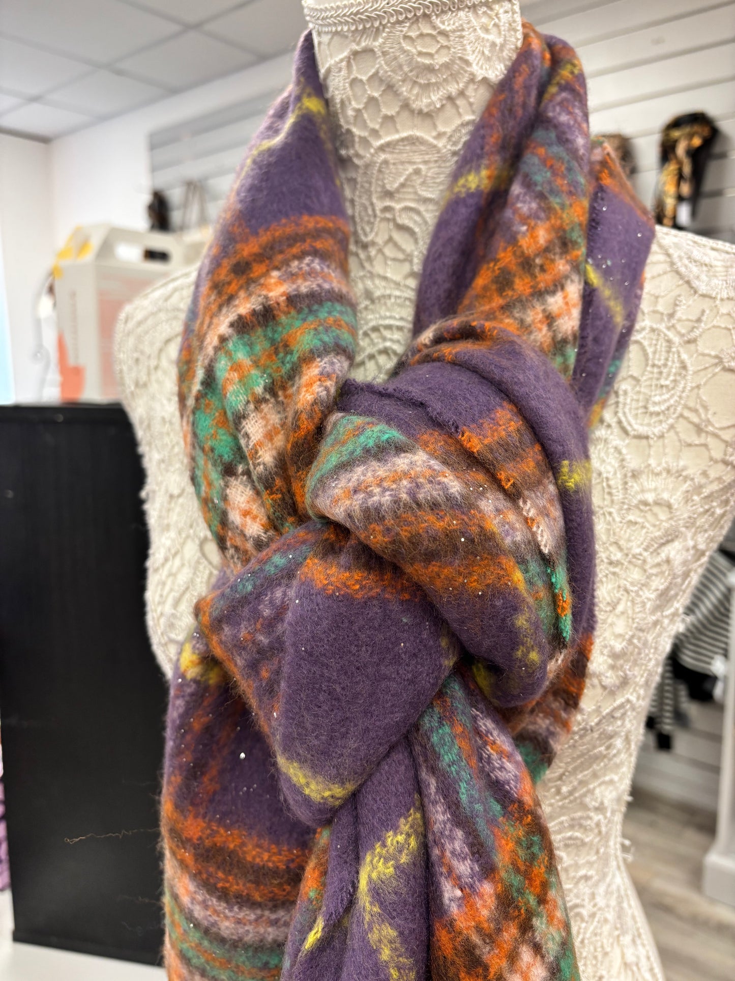 Lara purple checked scarf