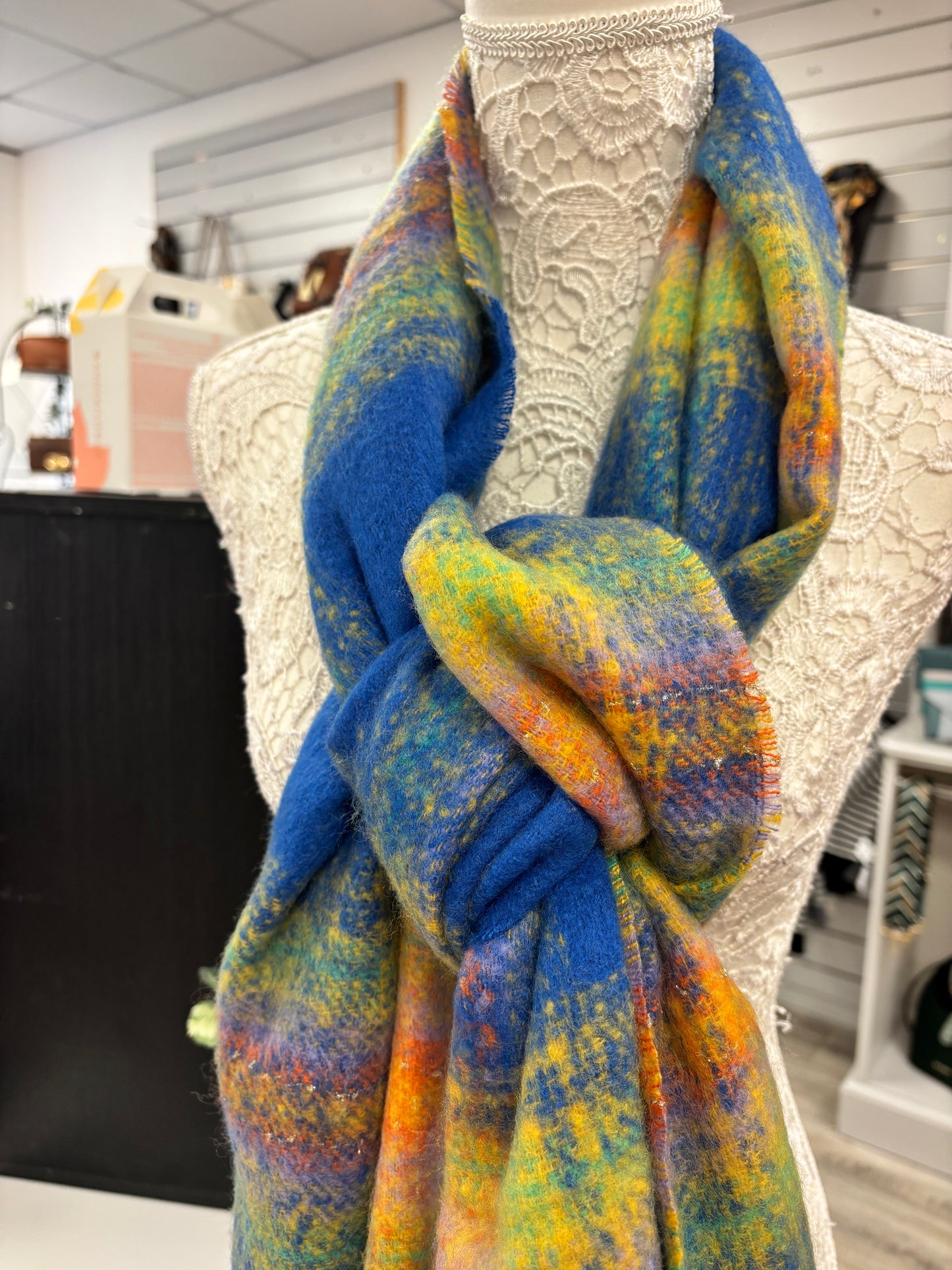 Penny blue checked scarf