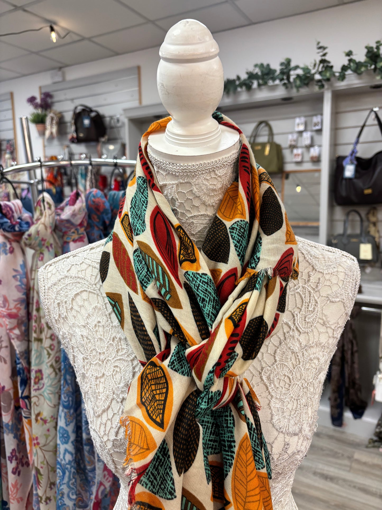 Ember leaf print scarf