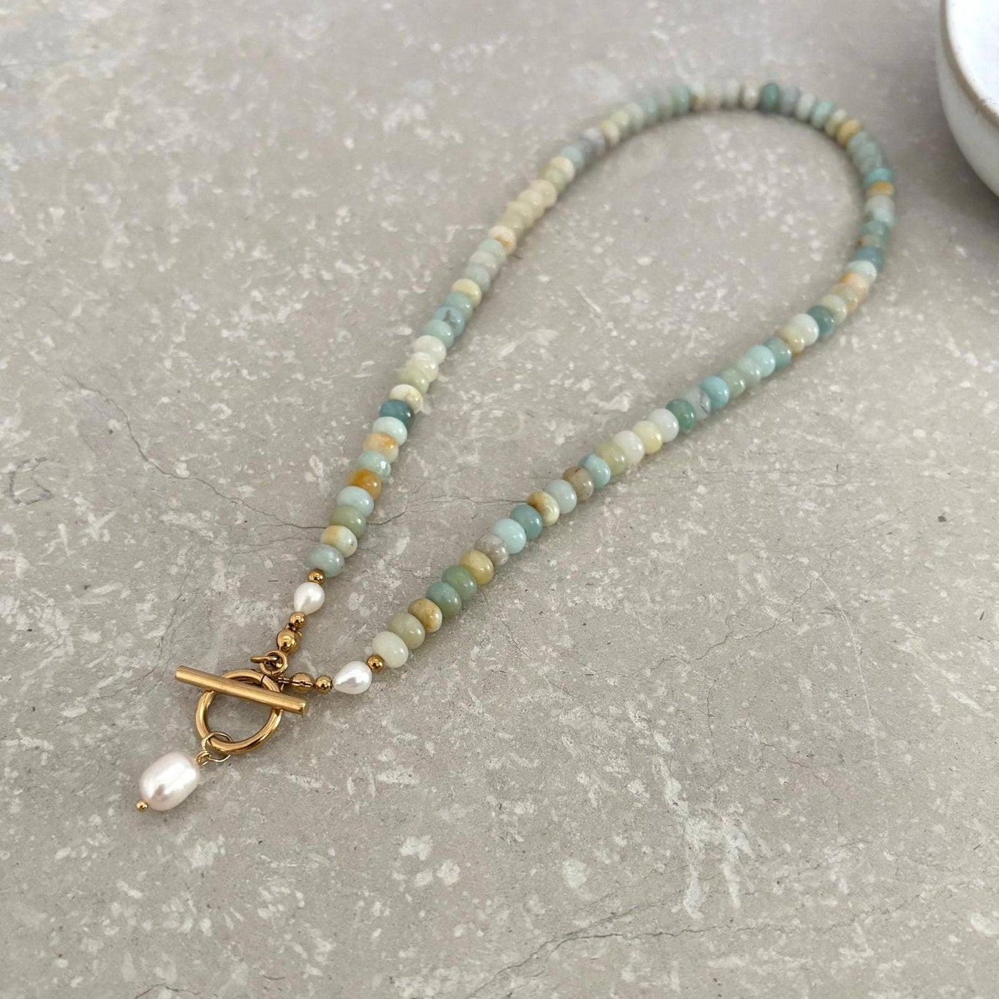 Tina Tarnish Resistant Aqua Front Fastening Beaded Necklace