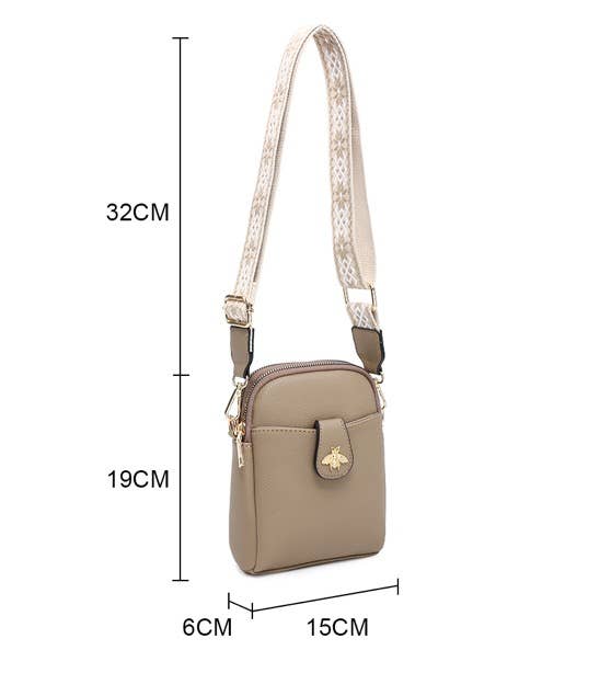 Bee Cross Body Handbag with double zip top sections
