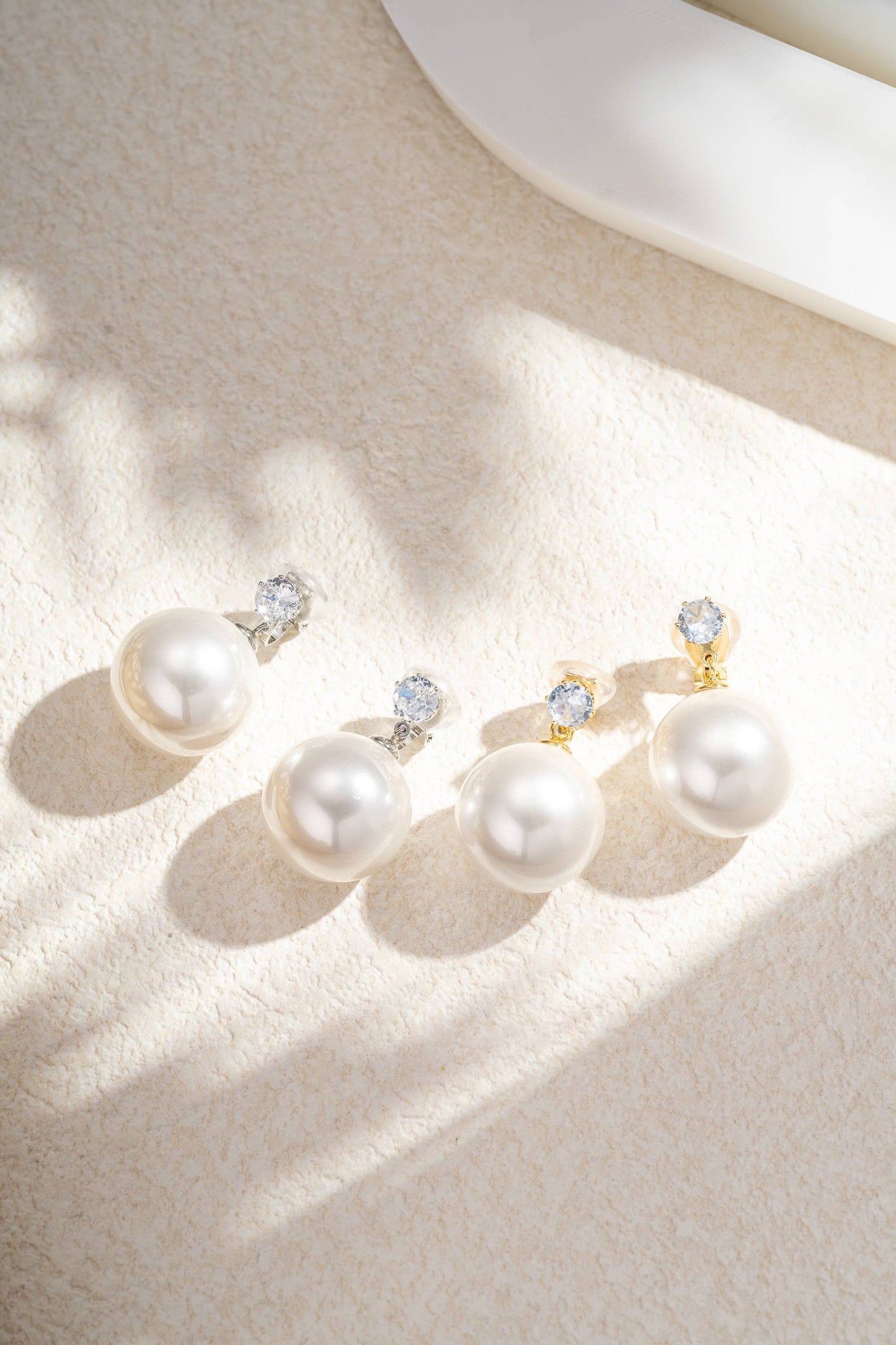ELLE Elegant Classic Chic Pearl Rhinestone Clip Earrings XL Pearl!