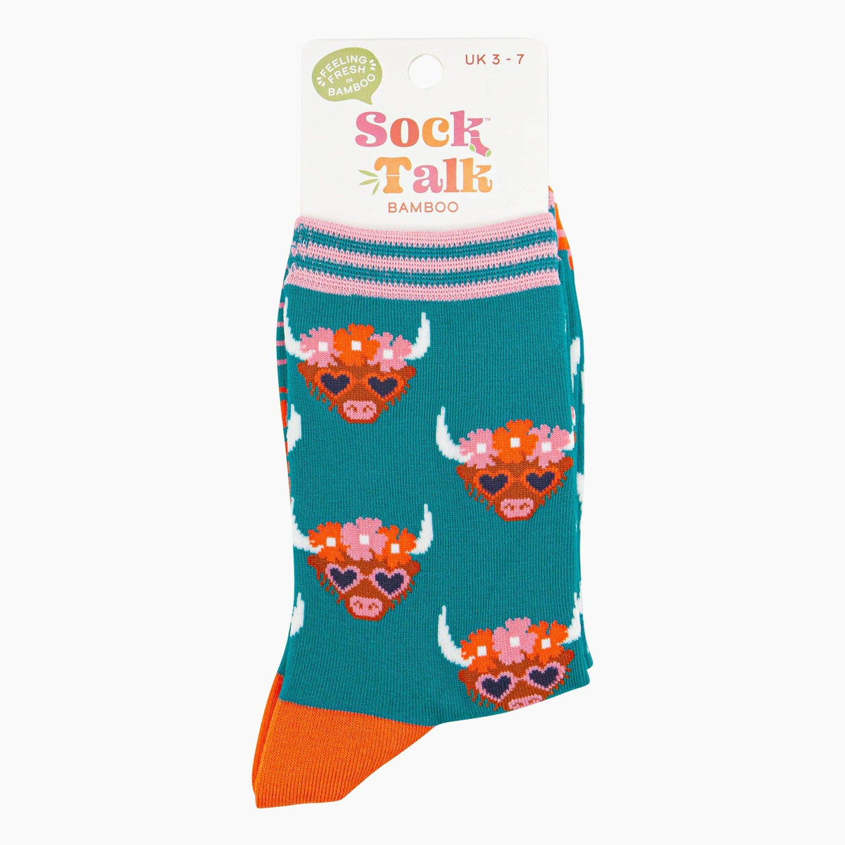 Floral Crown Highland Cow Bamboo Socks in Teal