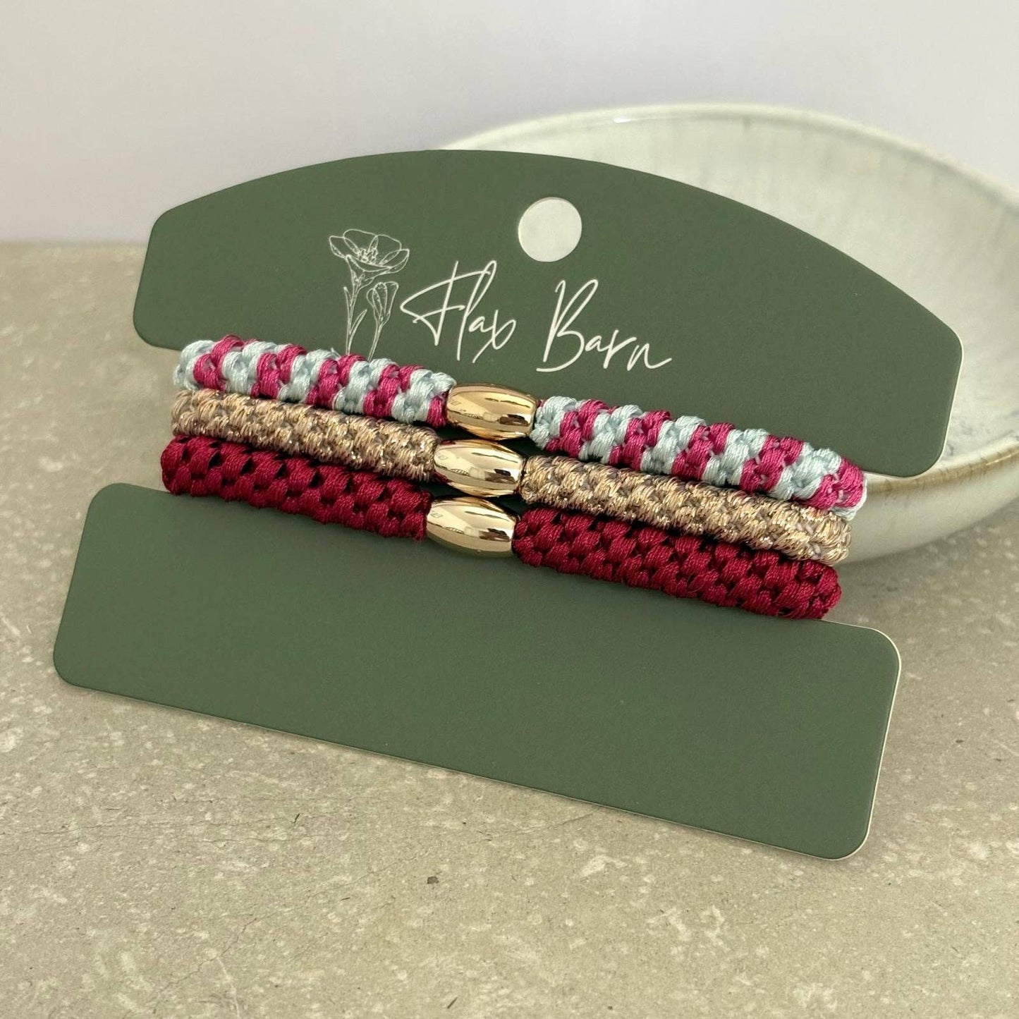 "Berry Champagne" Pack of 3 Elasticated Cord Hairbands