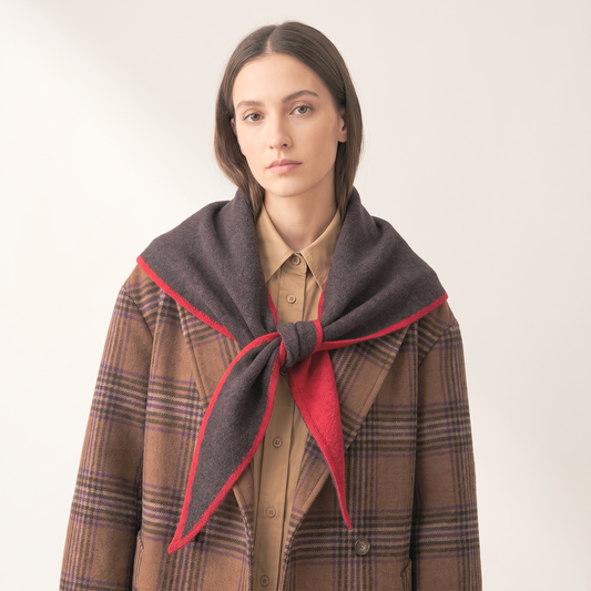 Nina Contrast Trim Triangle Heavyweight Scarf in Brown/Red