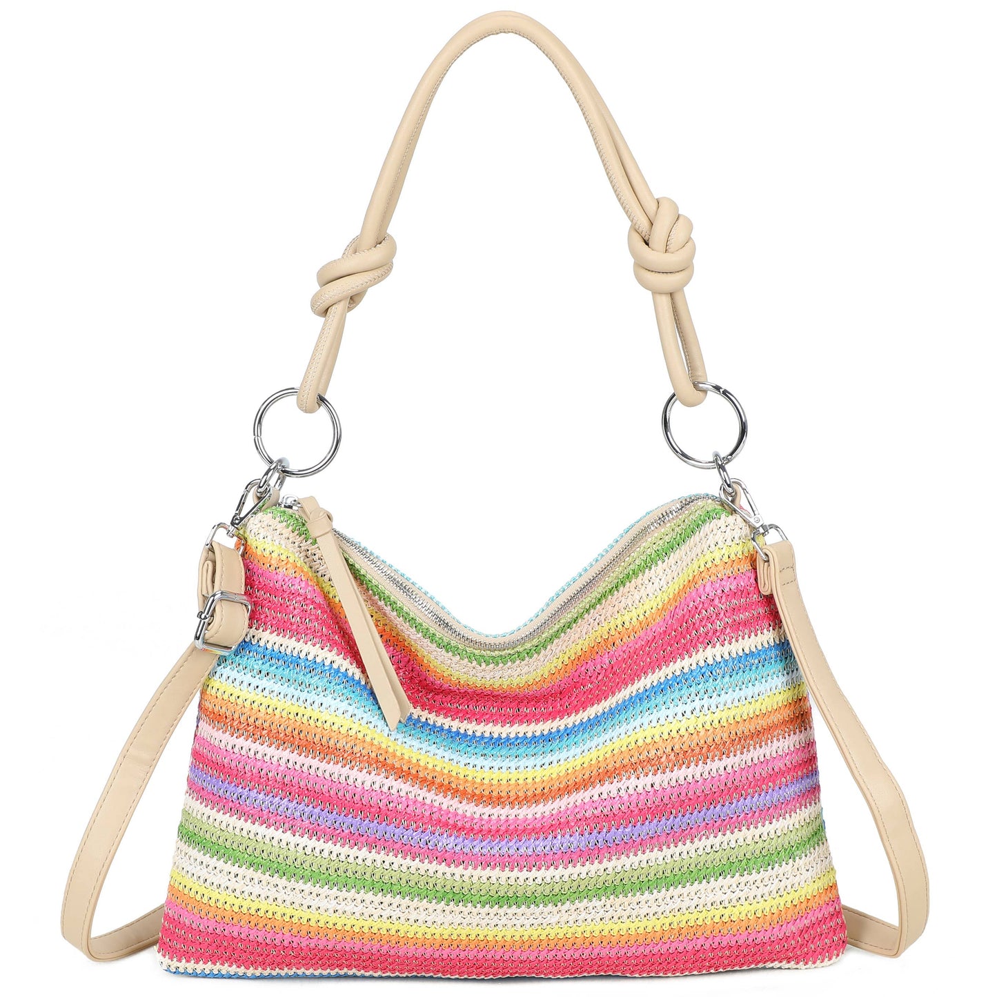 Nansy Natural Straw Stripe Shoulder Bag with Knot Handle