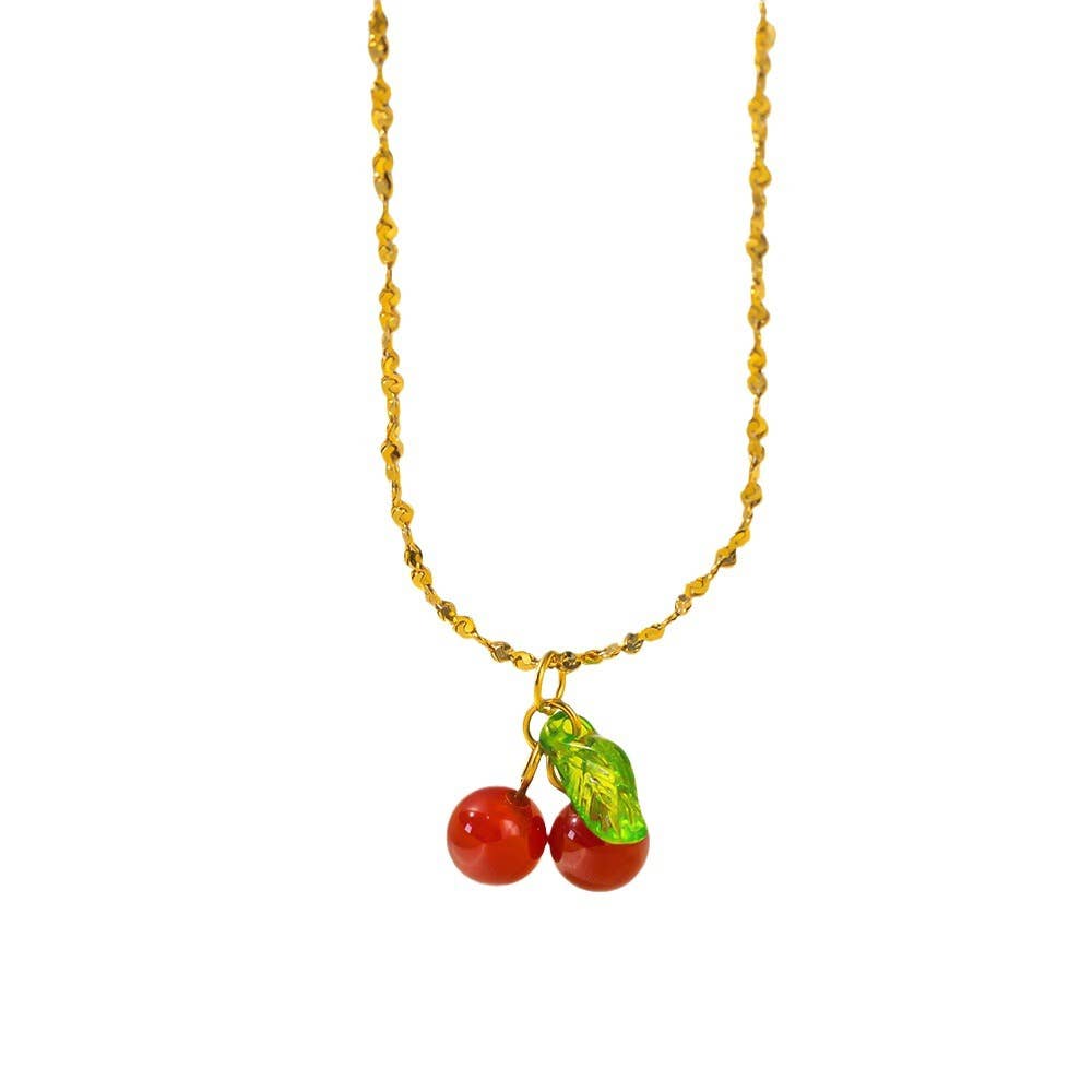 Cherry Drop Pendant Necklace in Gold