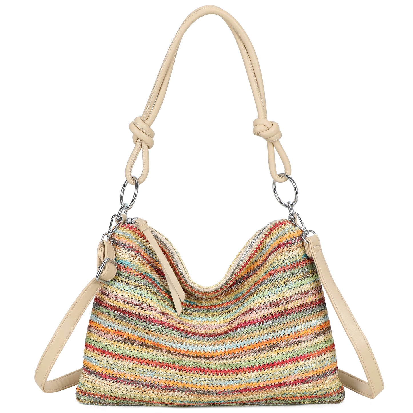 Nansy Natural Straw Stripe Shoulder Bag with Knot Handle