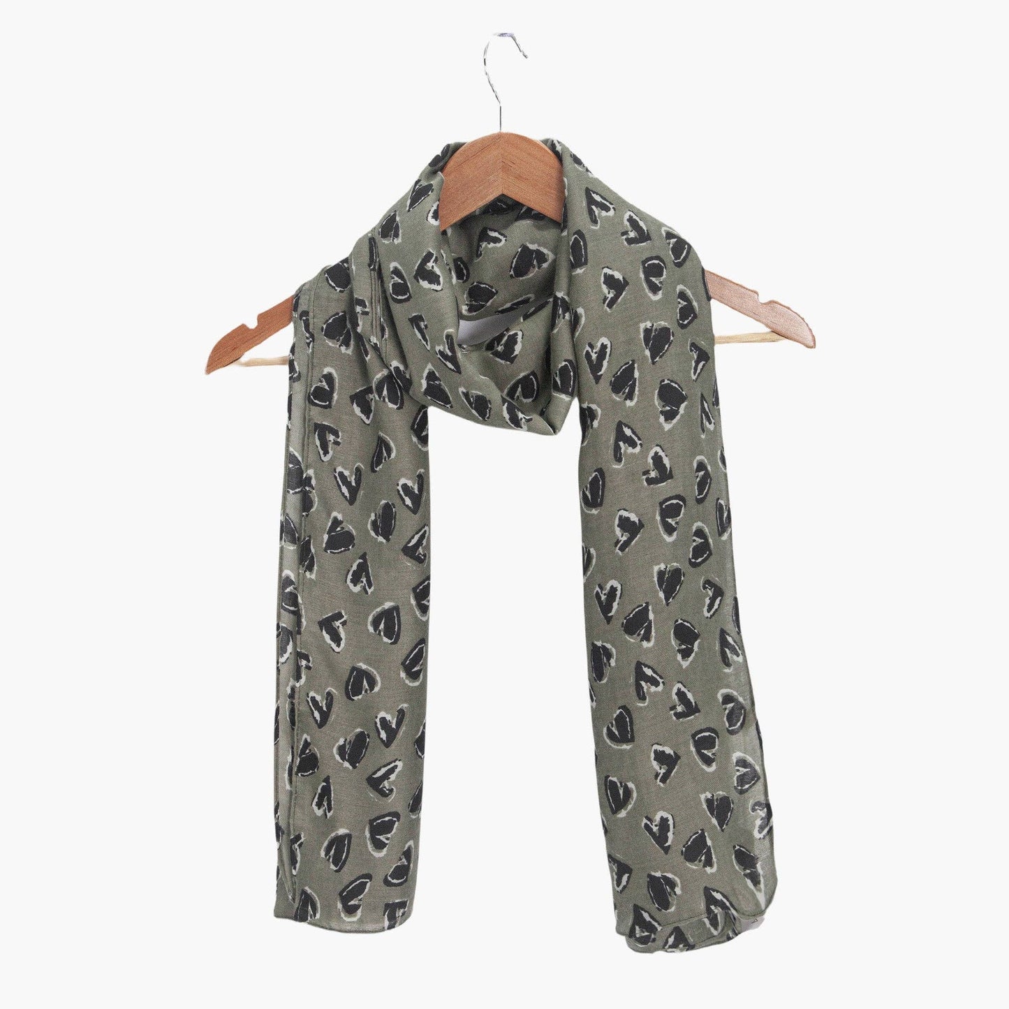 Kara Khaki/Black Hearts Lightweight Scarf