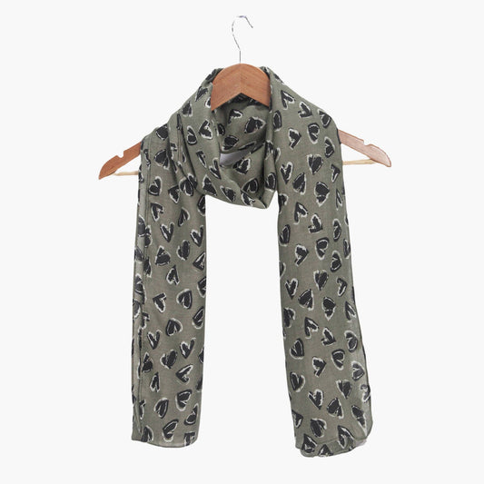 Kara Khaki/Black Hearts Lightweight Scarf
