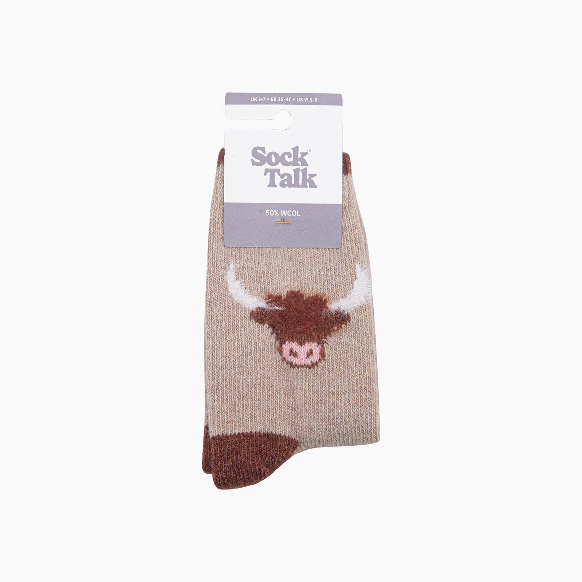 Highland Cow 50% Wool Fluffy Element Socks in Cream