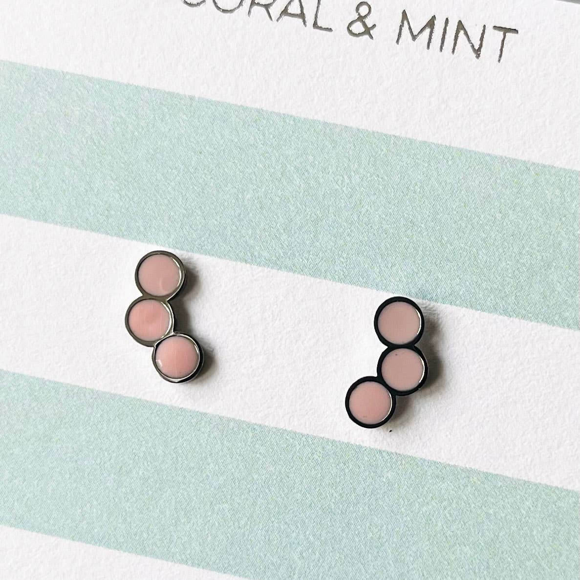 Tri Circle Studs - Candy Pink Enamel