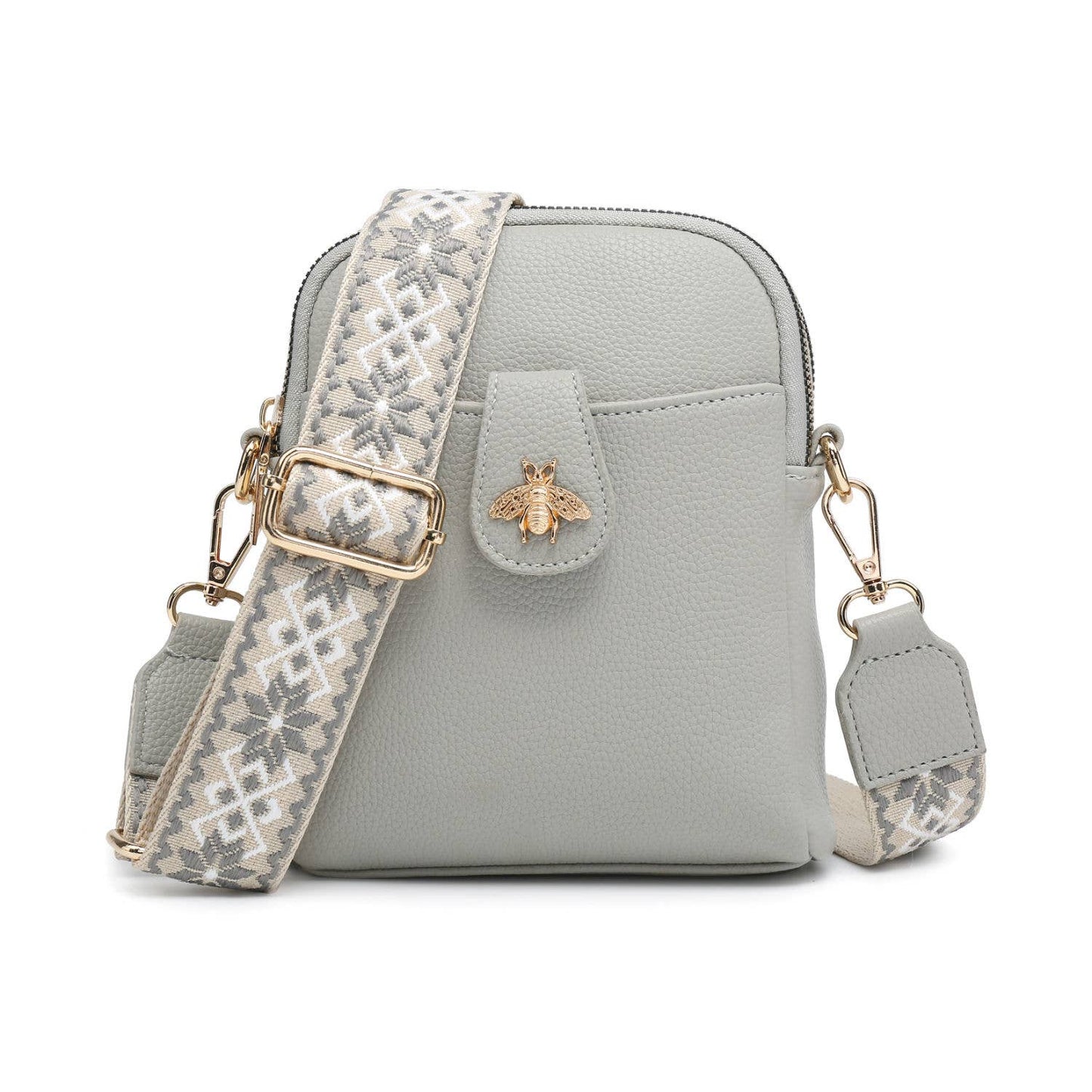 Bee Cross Body Handbag with double zip top sections