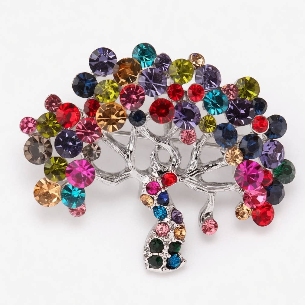 Sparkle Tree of Life Brooch – Silver & Multicolour