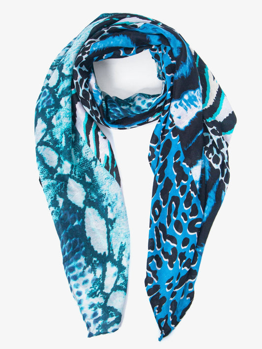 Greta Lightweight Scarf - Blue, Animal
