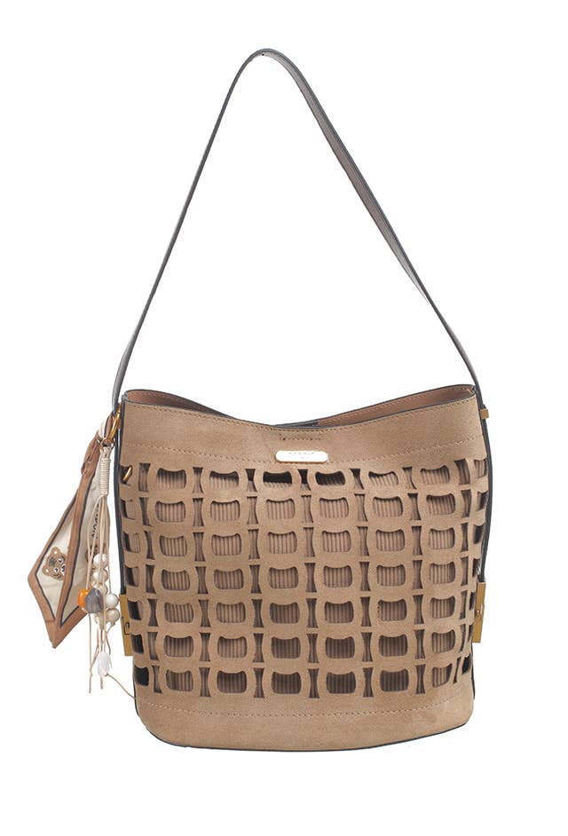 GINA GEOMETRIC SUEDETTE SHOULDER BAG