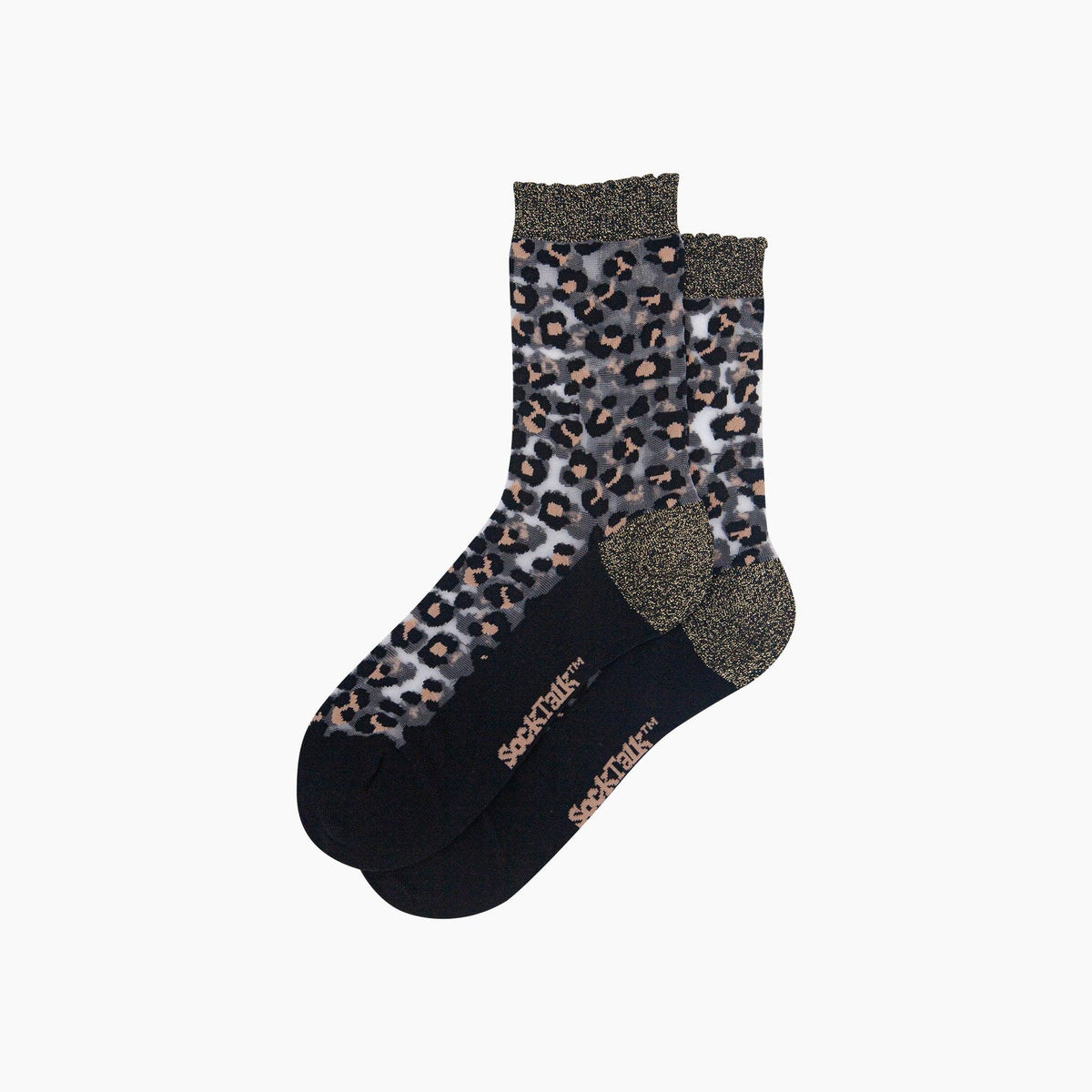 Leopard Print Combed Cotton Sheer Pop Socks in Black
