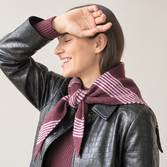Bridie Striped Triangle Heavyweight Scarf in Berry/Pink