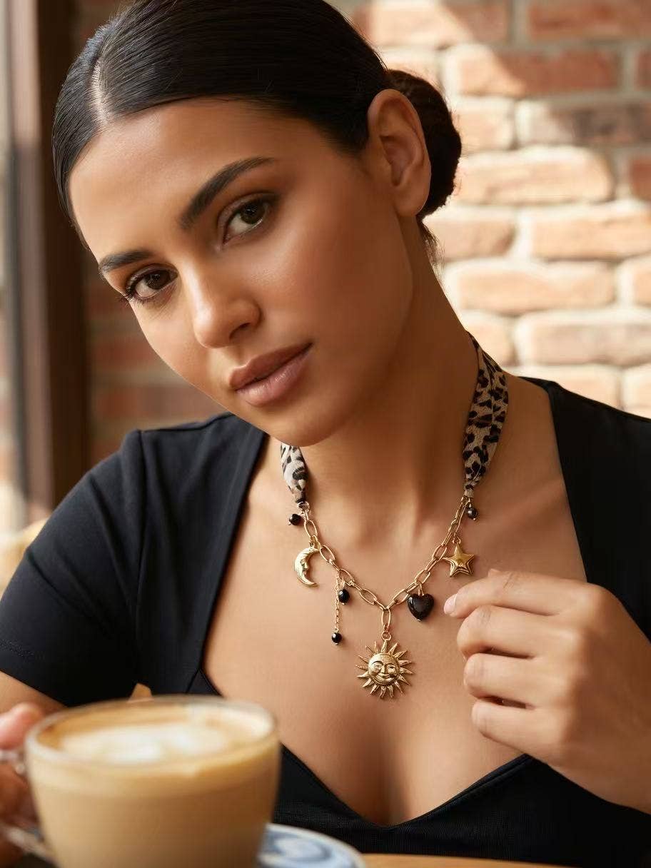 Luna Leopard necklace stainless steel chain celestial pendants