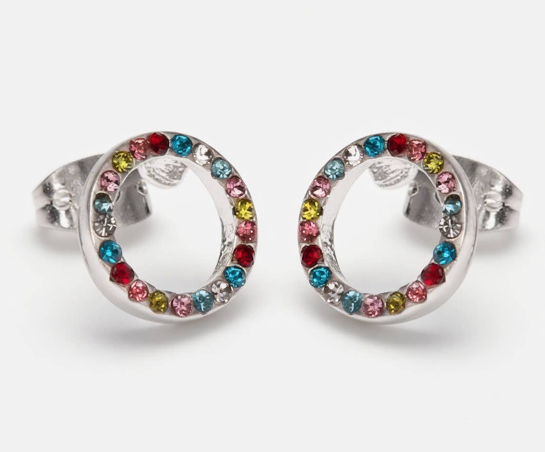 Crystal Detailed Circle Earrings – Multicolour