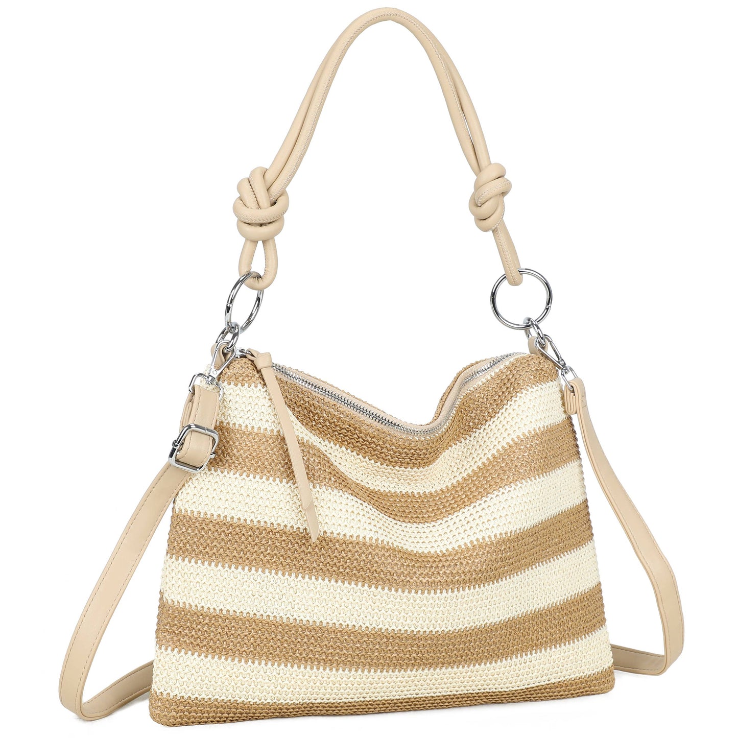 Nansy Natural Straw Stripe Shoulder Bag with Knot Handle