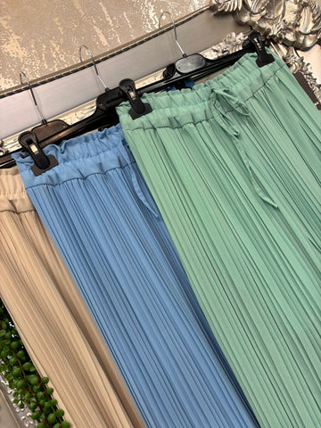 Nellie Italian Plisse Wide Leg Palazzo Trousers