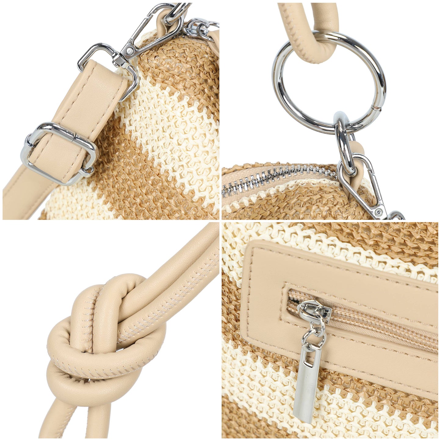 Nansy Natural Straw Stripe Shoulder Bag with Knot Handle