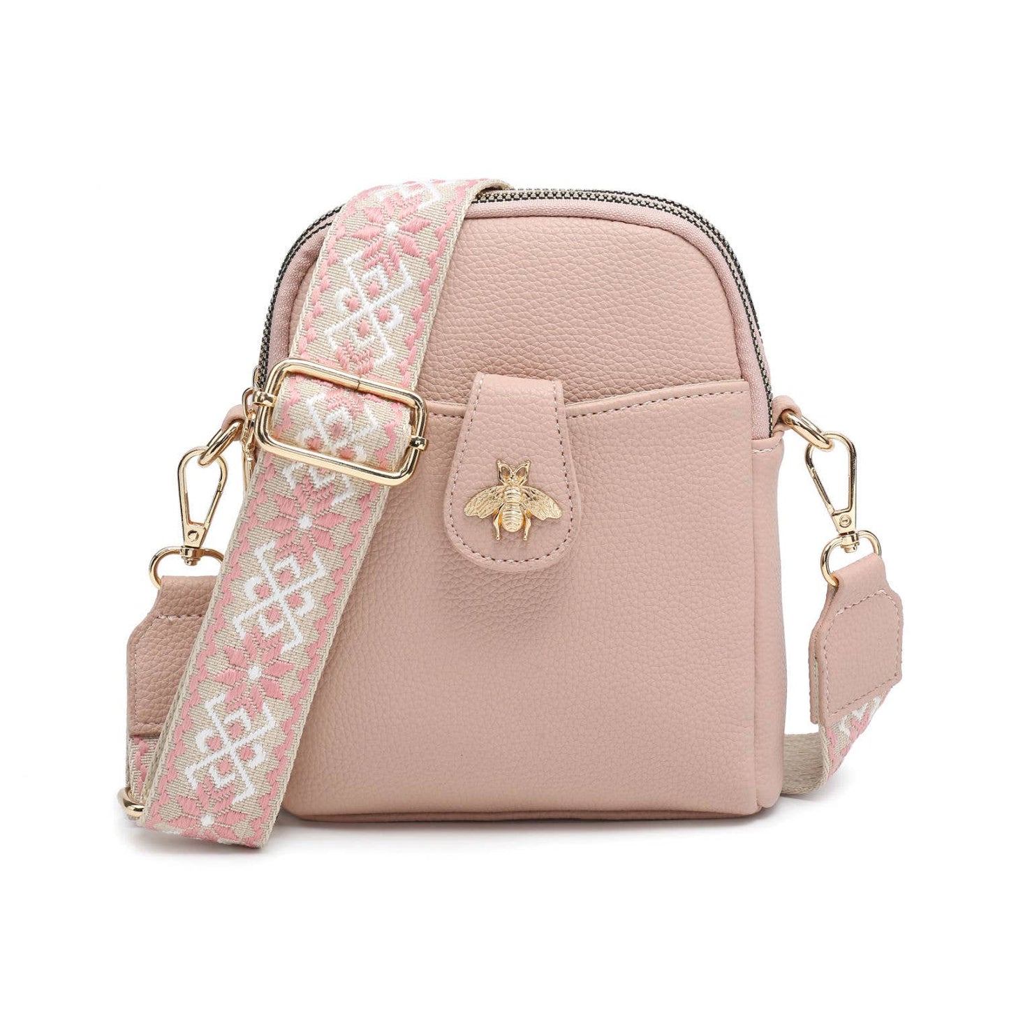 Bee Cross Body Handbag with double zip top sections