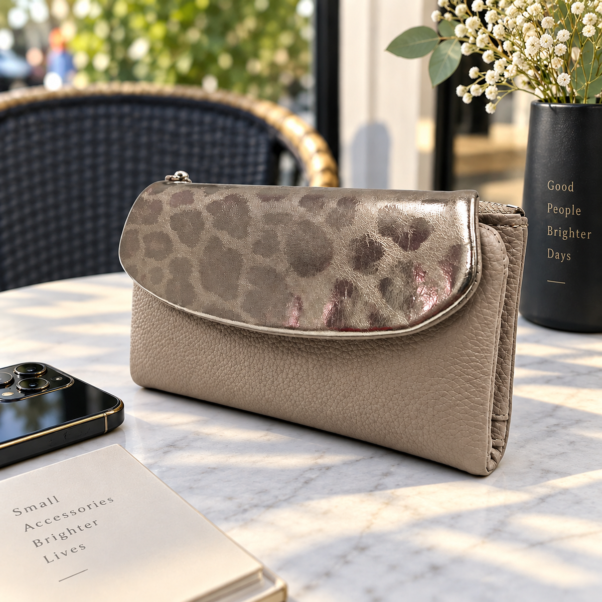 Nora Soft Pu Metallic Leopard Print Long Purse Gift Box