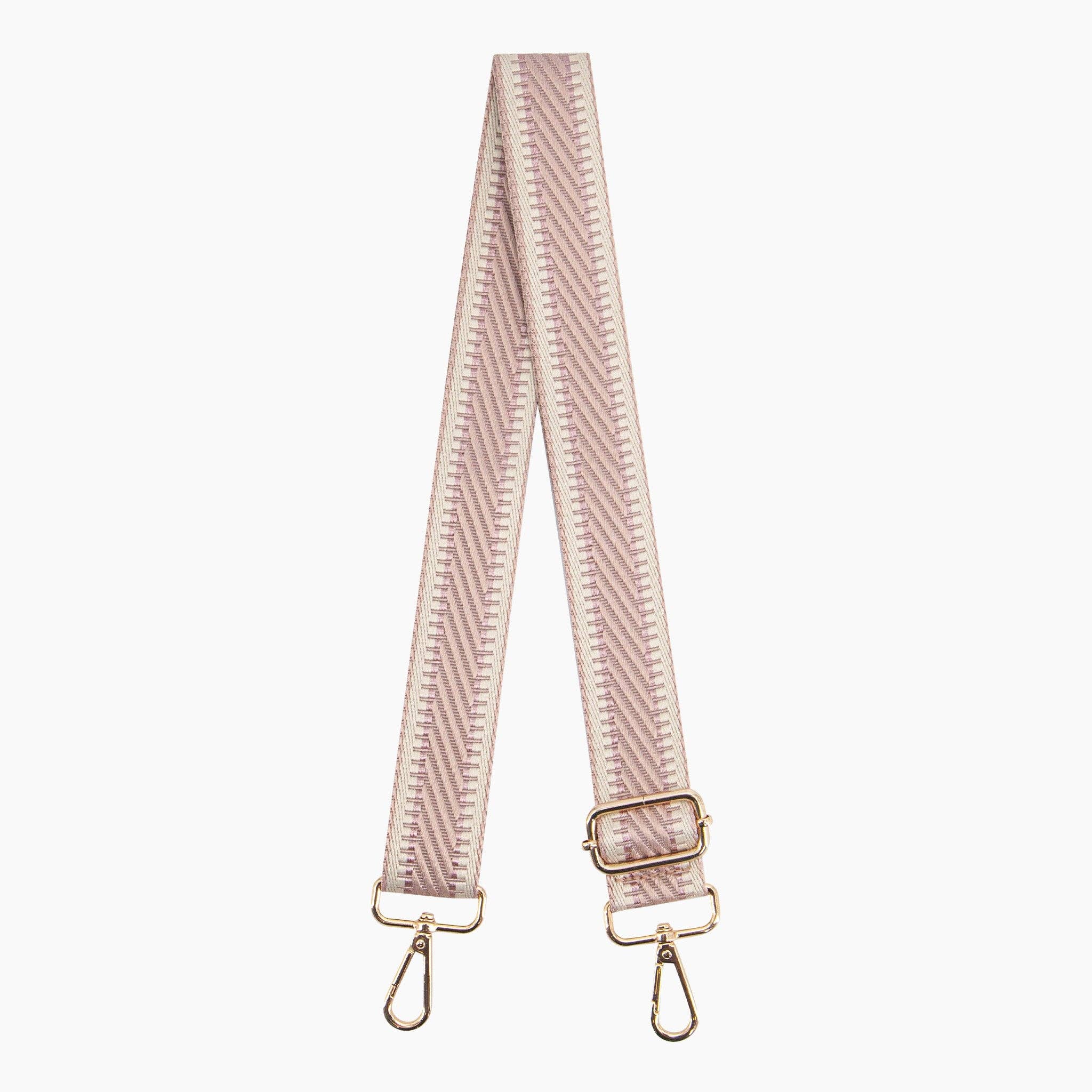 Emerson Woven Bag Strap - Stone, Striped Trim